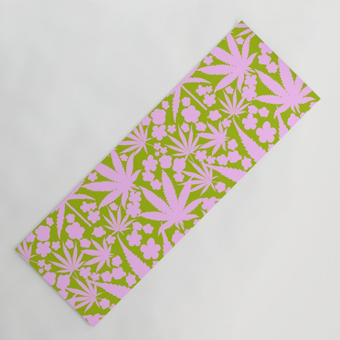 Mid-Mod Pink And Green Cannabis And Flowers Yoga Mat