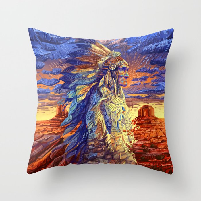 native american colorful portrait Throw Pillow