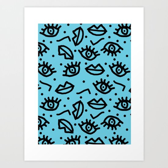 Wowzers - memphis throwback retro neon face eyes fashion print design dorm college trendy gifts Art Print