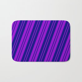 [ Thumbnail: Dark Violet and Blue Colored Pattern of Stripes Bath Mat ]