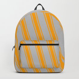 [ Thumbnail: Grey & Orange Colored Lines Pattern Backpack ]