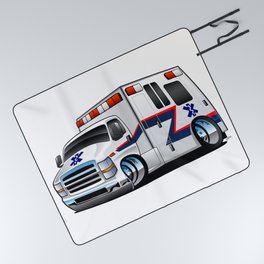 Paramedic EMT Ambulance Rescue Truck Cartoon Picnic Blanket
