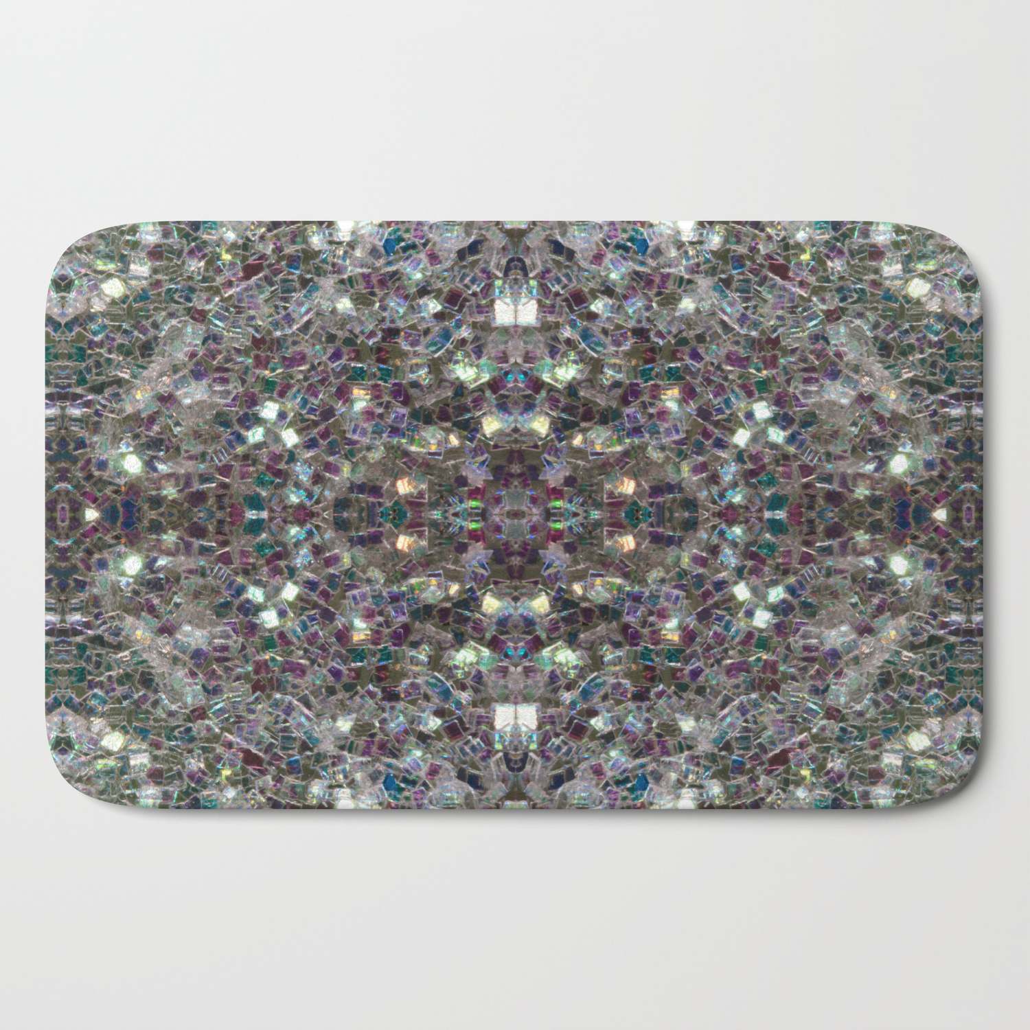 Sparkly Colourful Silver Mosaic Mandala Bath Mat By Pldesign