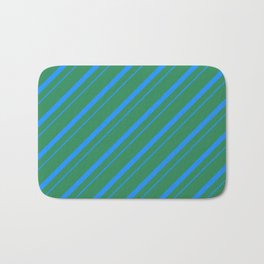 [ Thumbnail: Sea Green & Blue Colored Striped/Lined Pattern Bath Mat ]