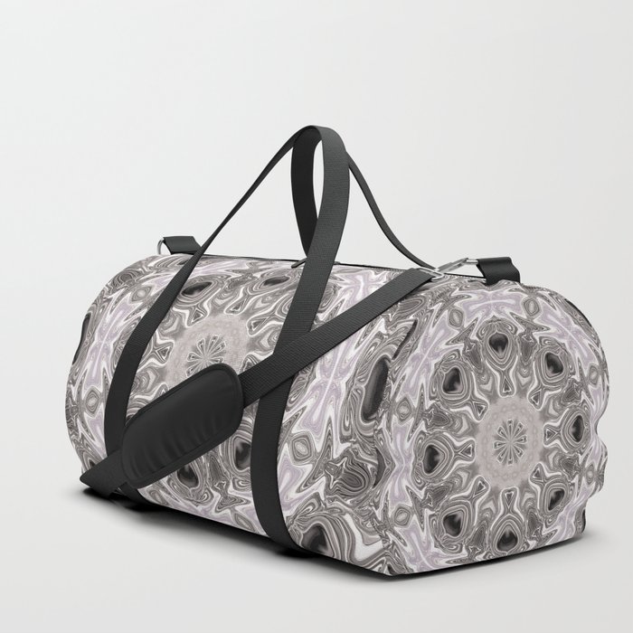 A Pearl and Black Onyx Abstract Mandala of Plunged Daggers, Hearts and Flowers Duffle Bag