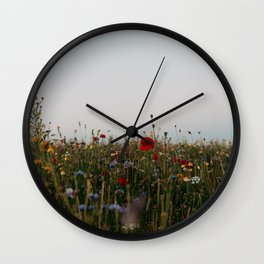 Mornings at the wildflowers field | photo print of Dutch flower field Wall Clock