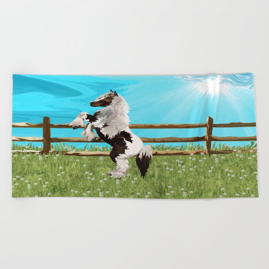 The Vanner Horse On a Heavenly Field of Daisies Beach Towel