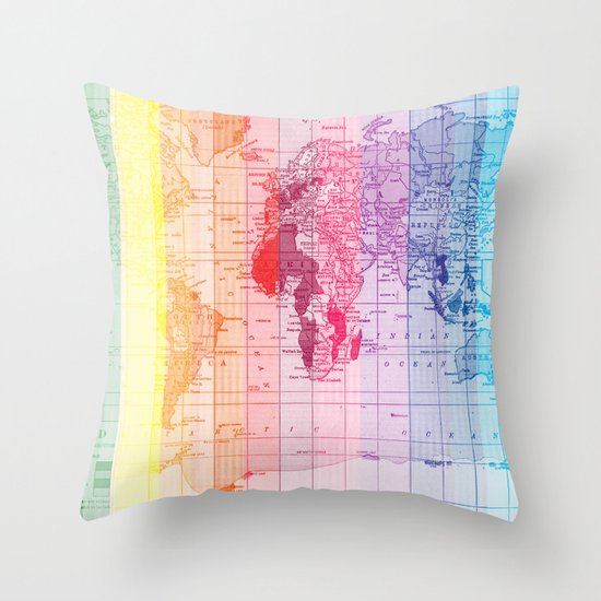 Rainbow World Map Throw Pillow