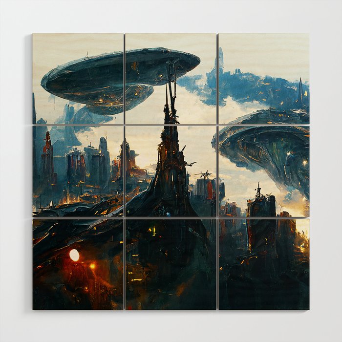 Postcards from the Future - Alien Metropolis Wood Wall Art