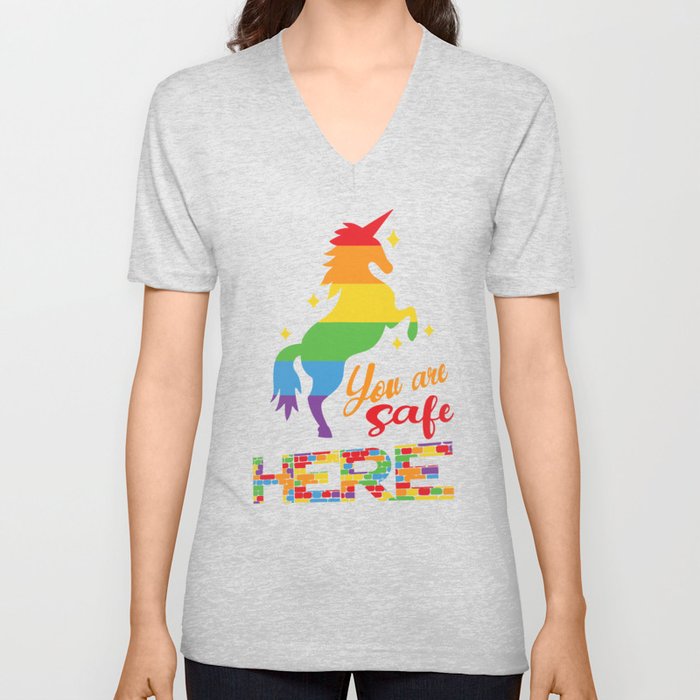You are safe here V Neck T Shirt