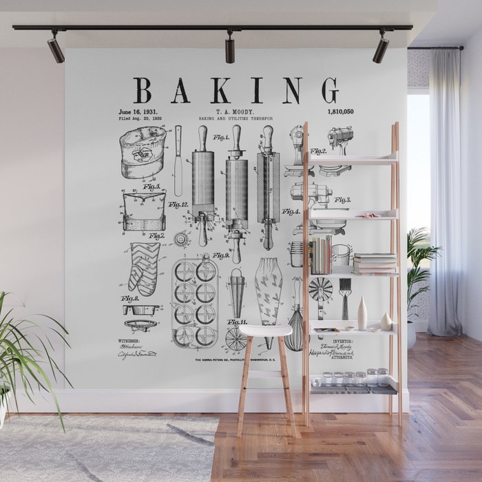 Baking Cooking Baker Pastry Chef Kitchen Vintage Patent Wall Mural