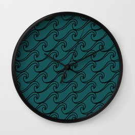 Sea Waves at Night Pattern - Dark Turquoise Wall Clock
