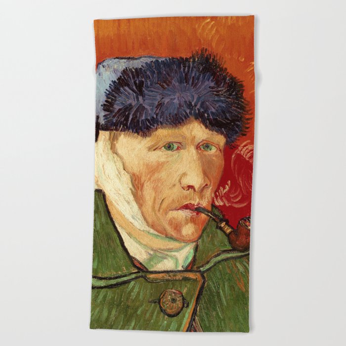 Vincent van Gogh Self-portrait with Bandaged Ear and Pipe Beach Towel