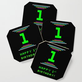 [ Thumbnail: 1st Birthday - Nerdy Geeky Pixelated 8-Bit Computing Graphics Inspired Look Coaster ]