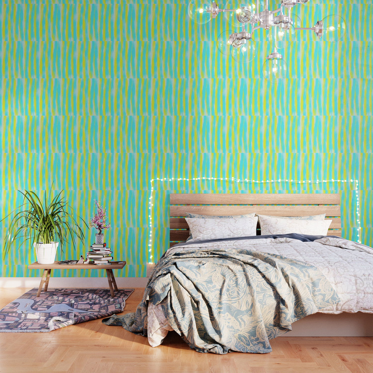 Yellow And Blue Lines Drawing And Painting With White Background