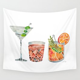 Classic Cocktails  – 1960s Watercolor Lineup Wall Tapestry