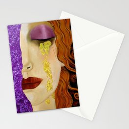 Amethyst Sapphire Golden Tears Freya's Heartache alternate purple female portrait painting by Gustav Klimt Art Print Stationery Card