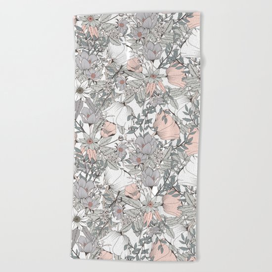 Seamless pattern design with hand drawn flowers and floral elements Beach Towel
