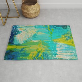 SEASIDE DREAMS - Beautiful Ocean Waves Teal Blue Turquoise Chartreuse Underwater Abstract Painting Area & Throw Rug