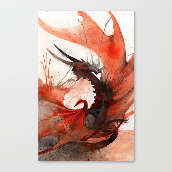 Ink Dragon Red Canvas Print