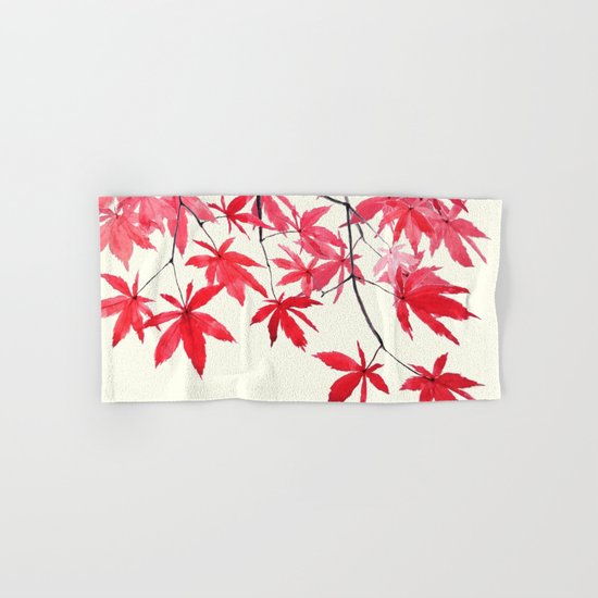 red maple leaves watercolor painting Hand & Bath Towel