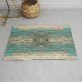 Weathered Rustic Wood - Weathered Wooden Plank - Beautiful knotty wood weathered turquoise paint Rug