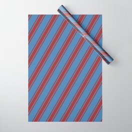 [ Thumbnail: Blue & Brown Colored Striped Pattern Wrapping Paper ]