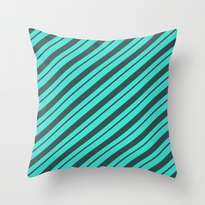Dark Slate Gray & Turquoise Colored Stripes Pattern Throw Pillow