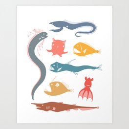 Deep sea creatures Art Print