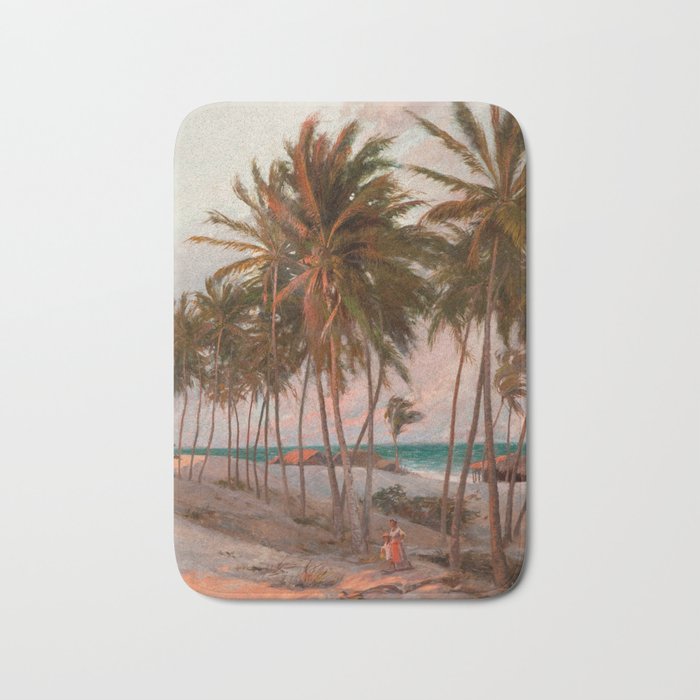 Vintage Palm Tree and Beach Art Bath Mat