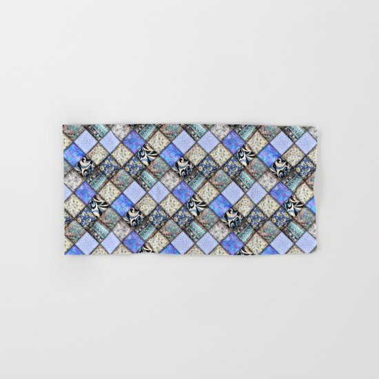 Faux Patchwork Quilting - Blues Hand & Bath Towel