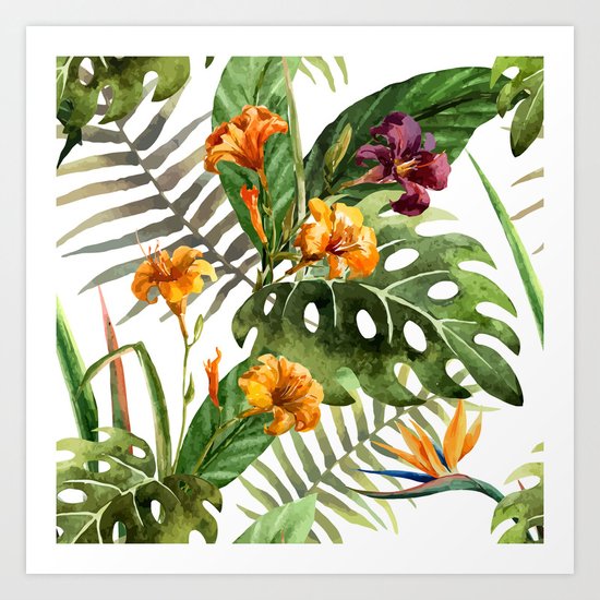 Tropical Floral Pattern 01 Art Print