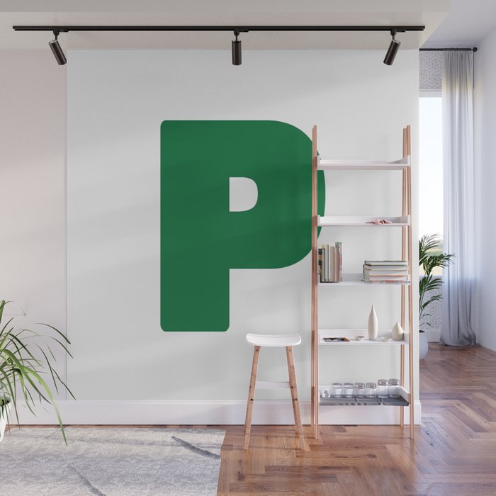 P (Olive & White Letter) Wall Mural
