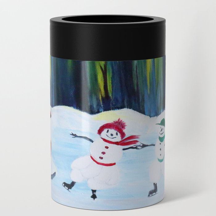 Christmas Night with dancing snowmen Can Cooler