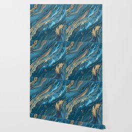 Teal Blue Emerald Marble Waves Wallpaper