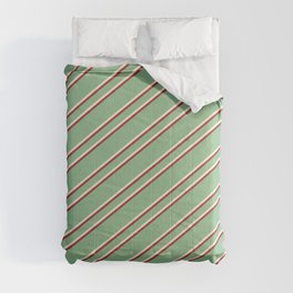 [ Thumbnail: Dark Sea Green, Beige & Brown Colored Stripes Pattern Comforter ]