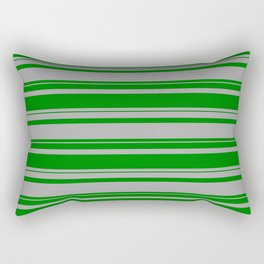 [ Thumbnail: Dark Gray and Green Colored Striped Pattern Rectangular Pillow ]