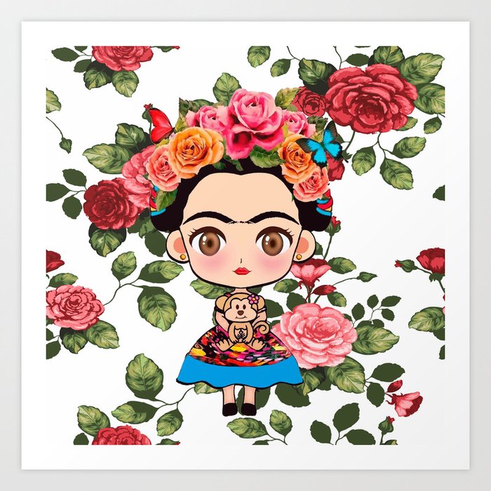 Frida cartoon roses Art Print by Ultrabit Designs | Society6