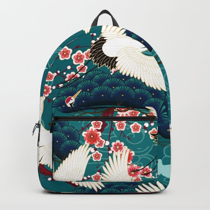 Japanese Crane Oriental Teal Ocean Pattern Backpack