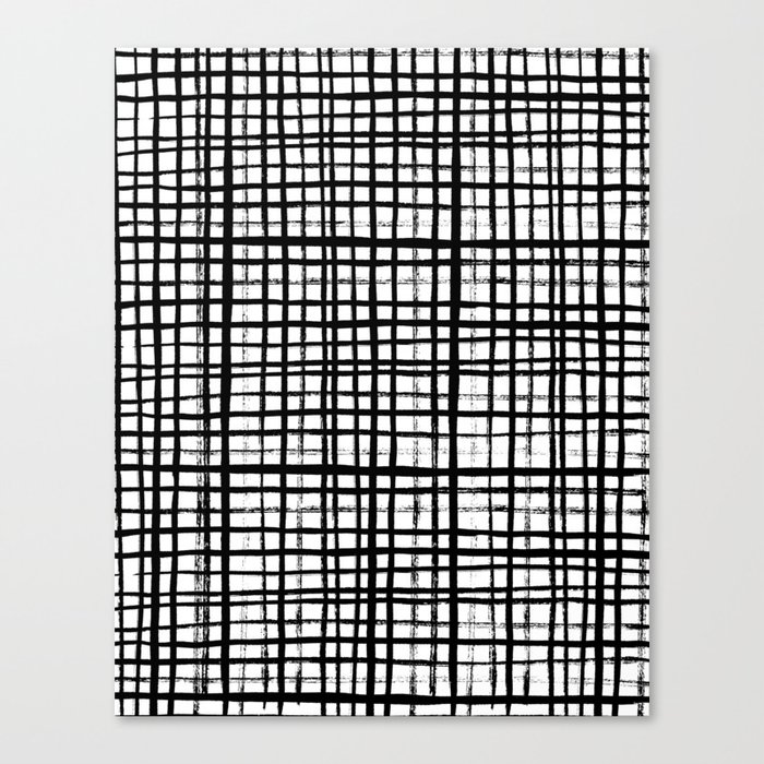 Essie - Grid, Black and White, BW, grid, square, paint, design, art Canvas Print