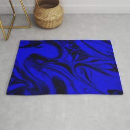 Black and Blue Swirl - Abstract, blue and black mixed paint pattern texture Area & Throw Rug