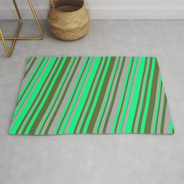 [ Thumbnail: Dark Grey, Green & Dark Olive Green Colored Lines/Stripes Pattern Rug ]