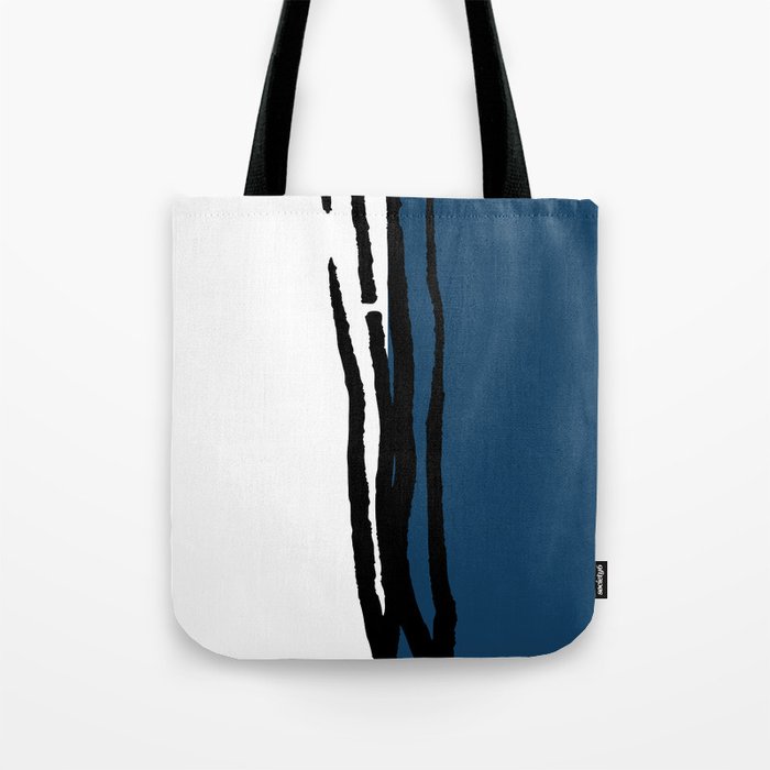 Abstract Line Art Black White Blue Tote Bag