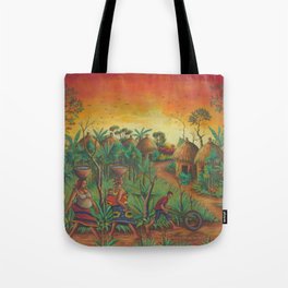 Village painting from Africa of Villagers Tote Bag