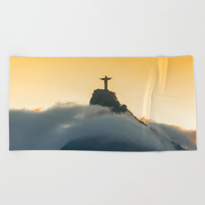 Brazil Photography - Christ The Redeemer Over The Clouds Beach Towel