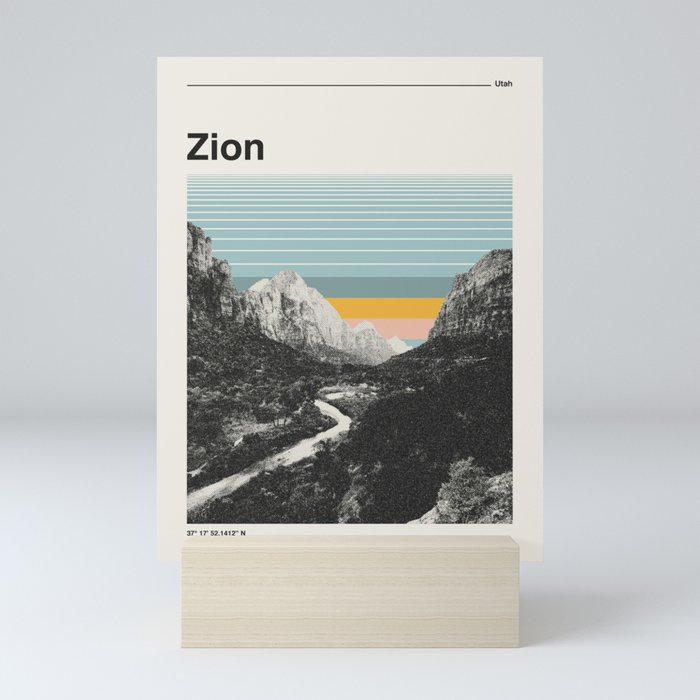 Retro Travel Poster, Zion National Park Collage Mini Art Print