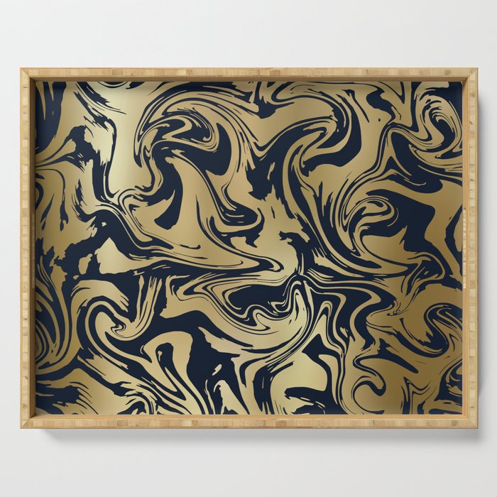 Marble Swirl in Navy and Gold Serving Tray
