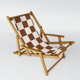 Brown + Tan Hand-Painted Checker Sling Chair