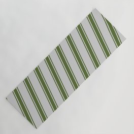 [ Thumbnail: Light Gray & Dark Olive Green Colored Pattern of Stripes Yoga Mat ]
