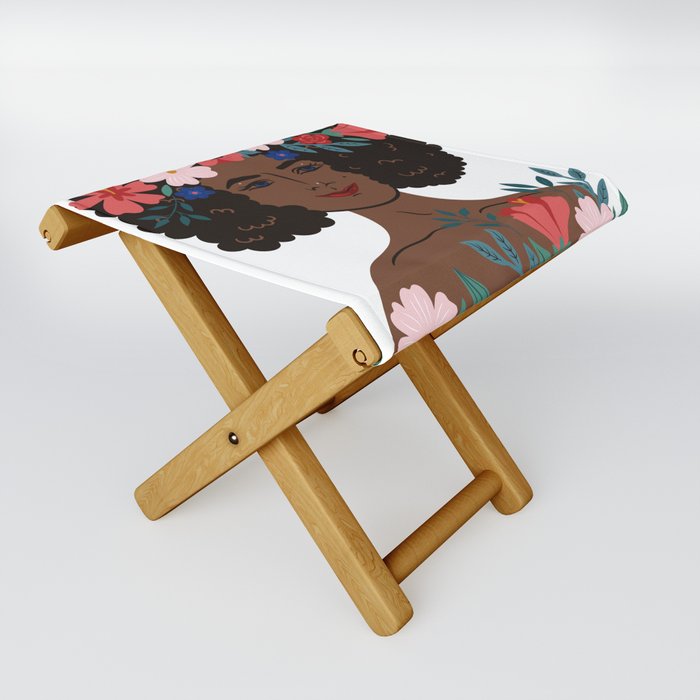 Portrait of a flowery woman Folding Stool